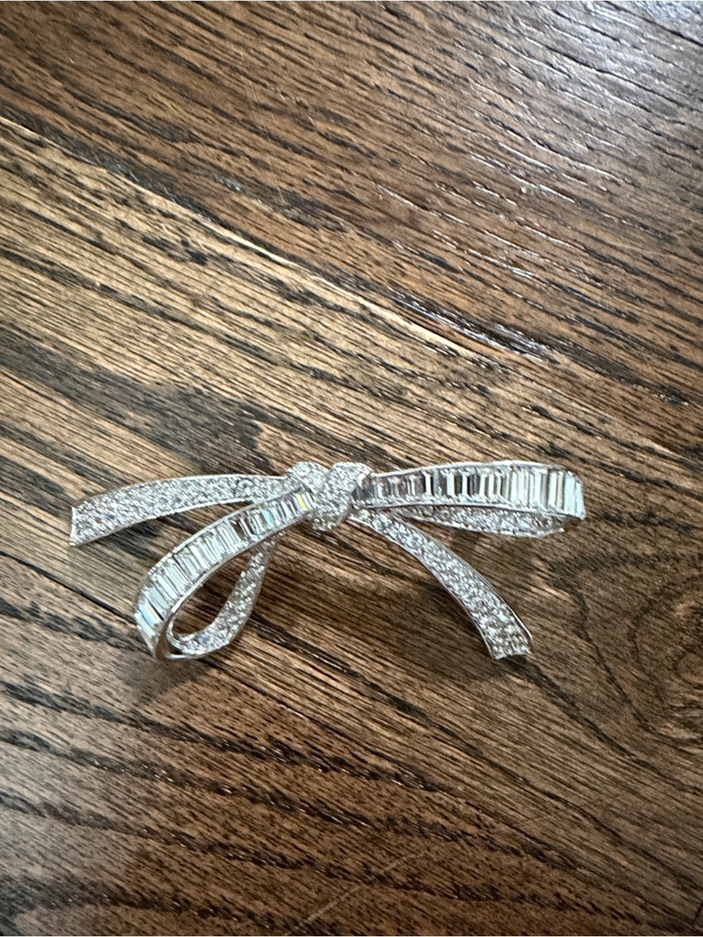 Nolan Miller Crystal Bow Brooch Pin - Silver Tone